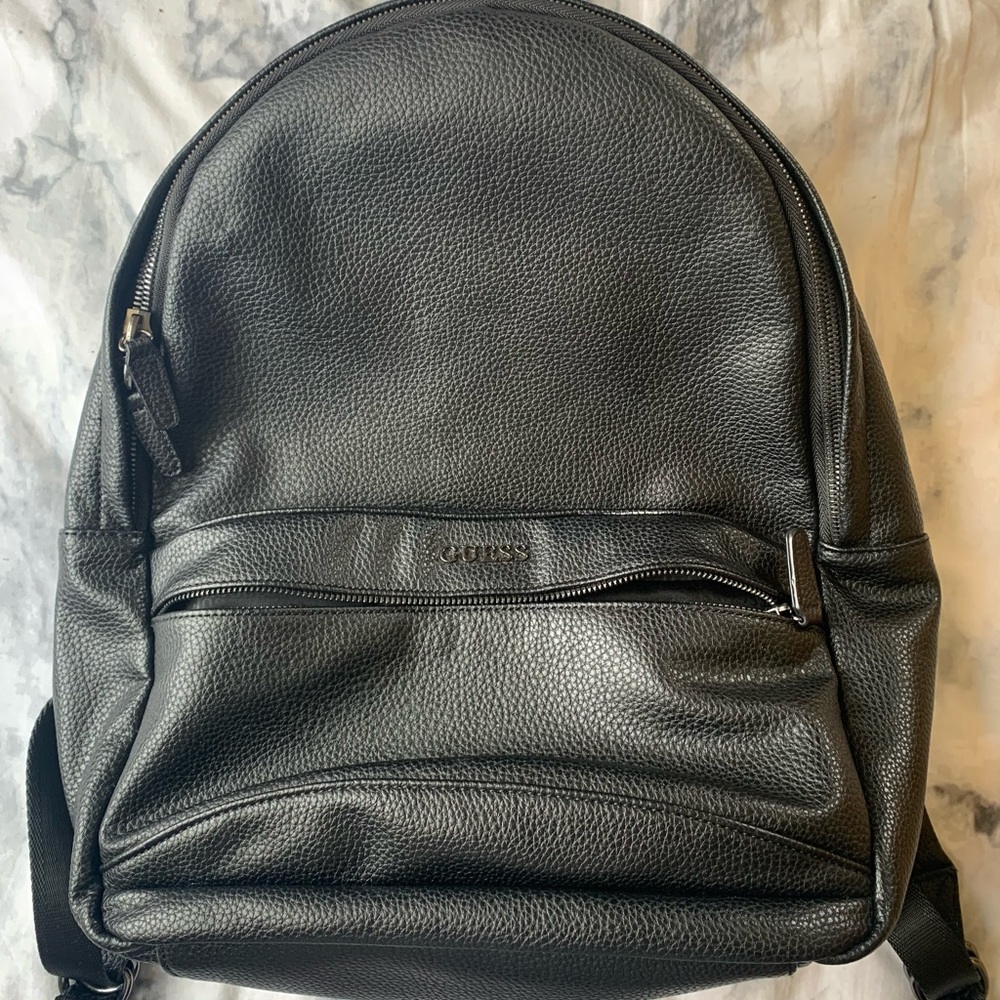 GUESS black faux leather book bag